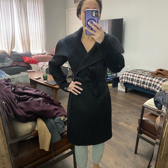 DONATING 4/24: Karl Lagerfeld black wrap wool blend coat xs - Picture 1 of 5